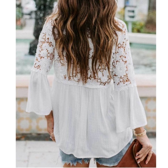 boho white v neck embroidered floral button up top - Picture 2 of 4